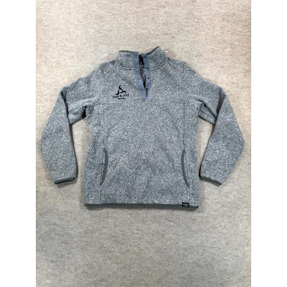 L.L. Bean Sweater Womens Medium Heather Gray Quarter Snap Pullover 506473